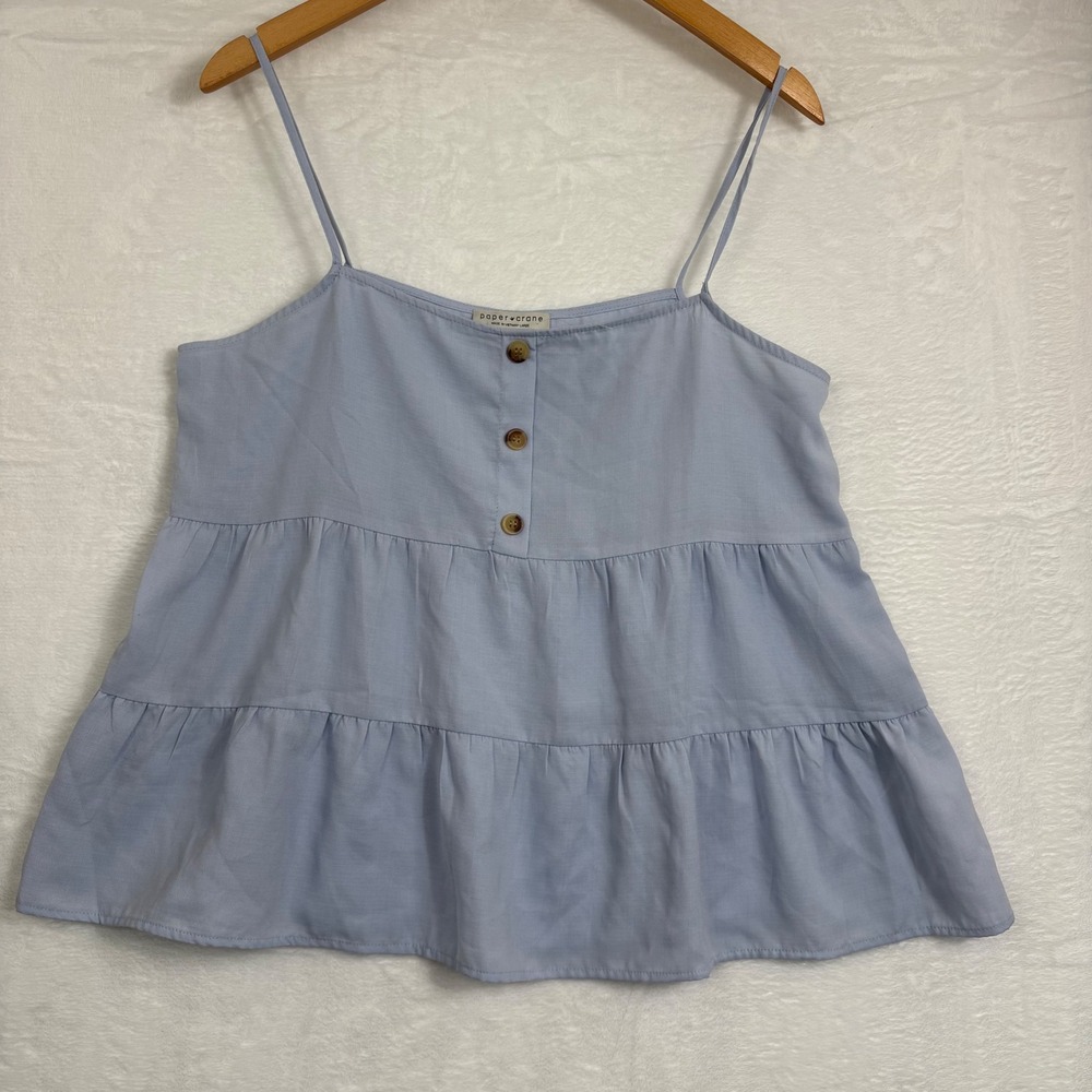 Paper Crane Light Blue Tiered Babydoll Cami Top Sleeveless Ruffle C11387AT L - Picture 1 of 4